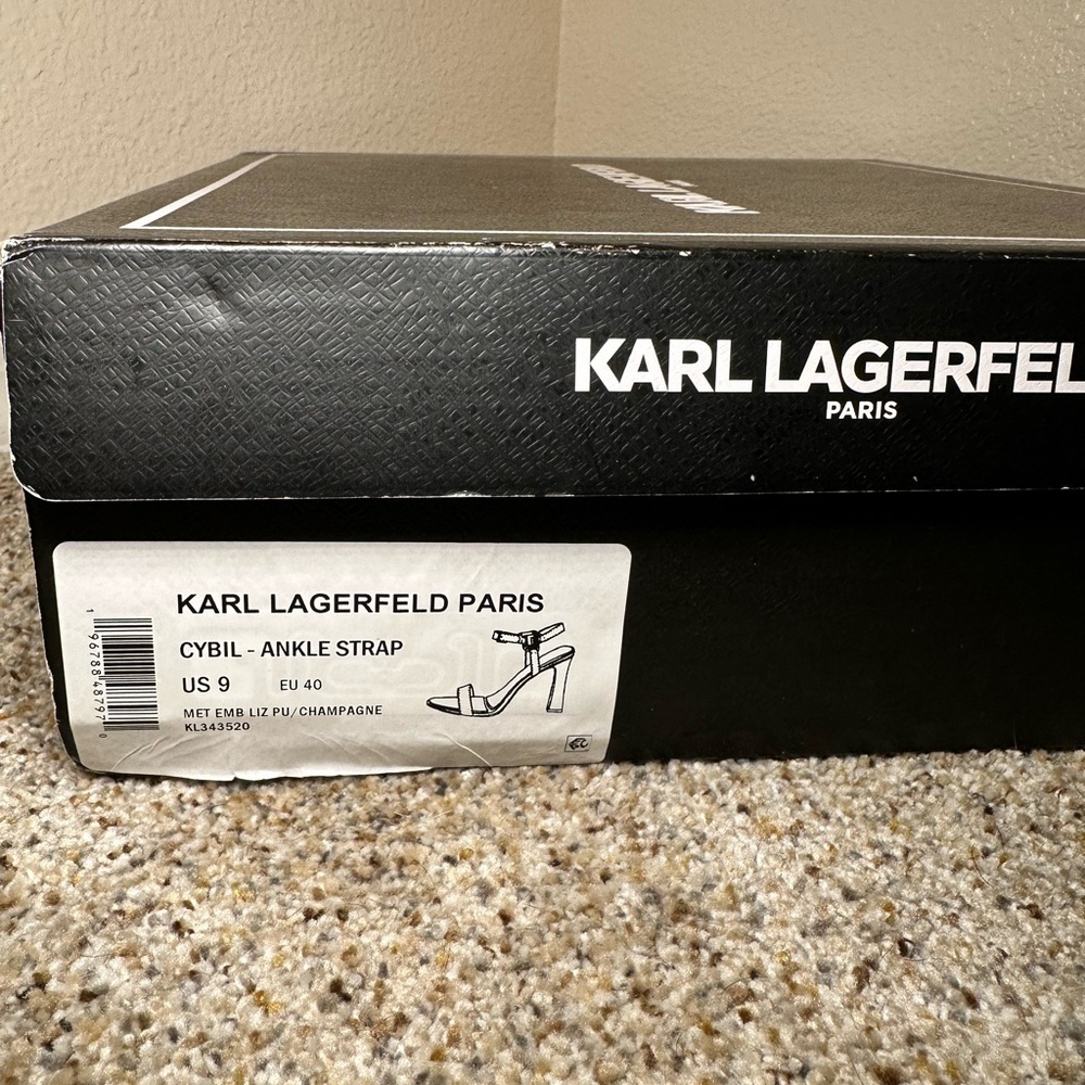 Karl Lagerfeld Cybil Evening Metallic Gold High Heel Sandals with Buckle Strap - Picture 11 of 11
